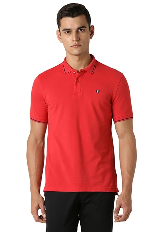 Van Heusen Men's Cotton Solid Regular Fit Collar Polo T-Shirt